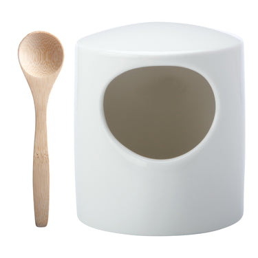 2 Piece White Epicurious Salt Pig with Spoon Set
